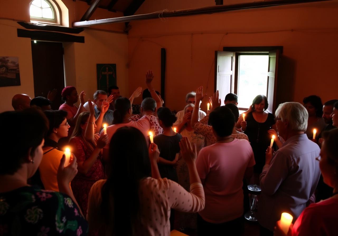 Prayer gathering in a rural church